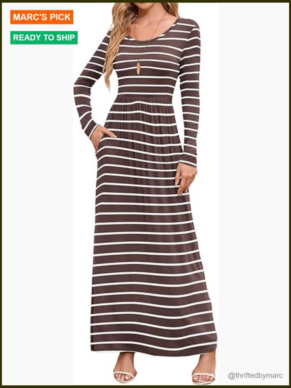 Long Sleeve Maxi Dress with Pockets Empire Waist Casual Party Dress